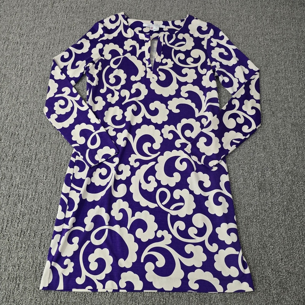 Diane von Furstenberg Reina Dress 10 Purple White 100% Silk Jersey DVF